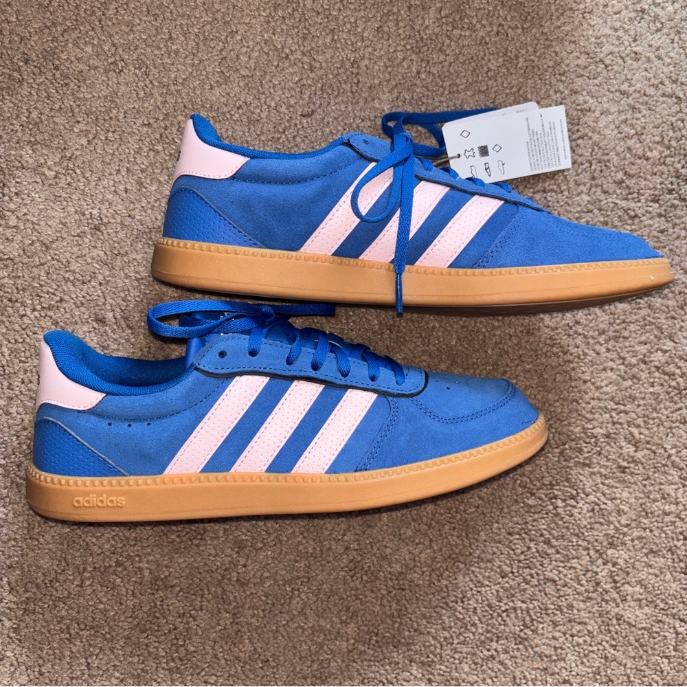 adidas Breaknet Sleek Blue Suede Sneakers with Pink Accents 9